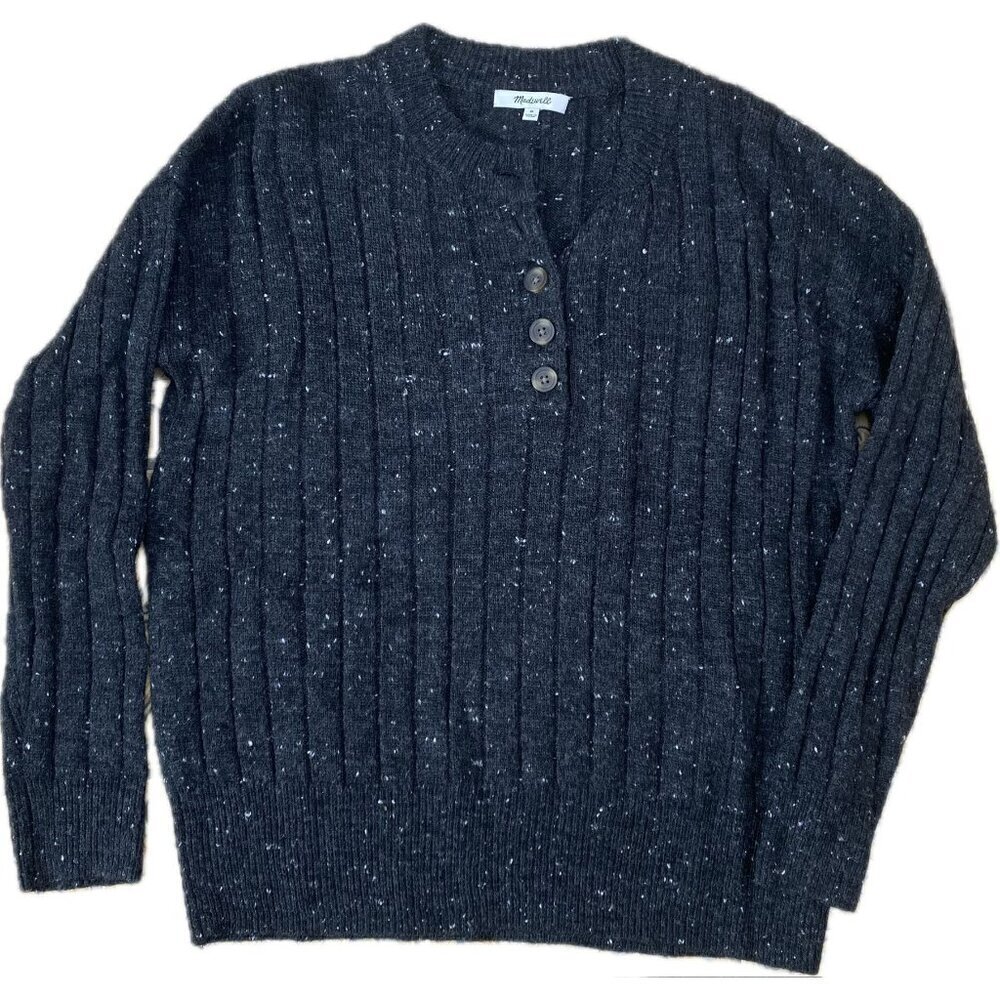 Madewell Donegal Bowden Henley Sweater Coziest Yarn Grey Size Med  B23